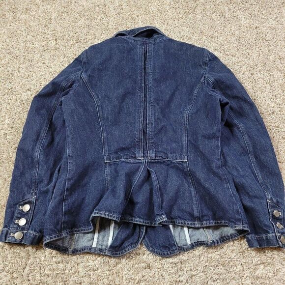 J Jill Denim Jacket Womens 8 Blue Button Up Utility Pockets Distressed Dark Wash - Picture 5 of 8